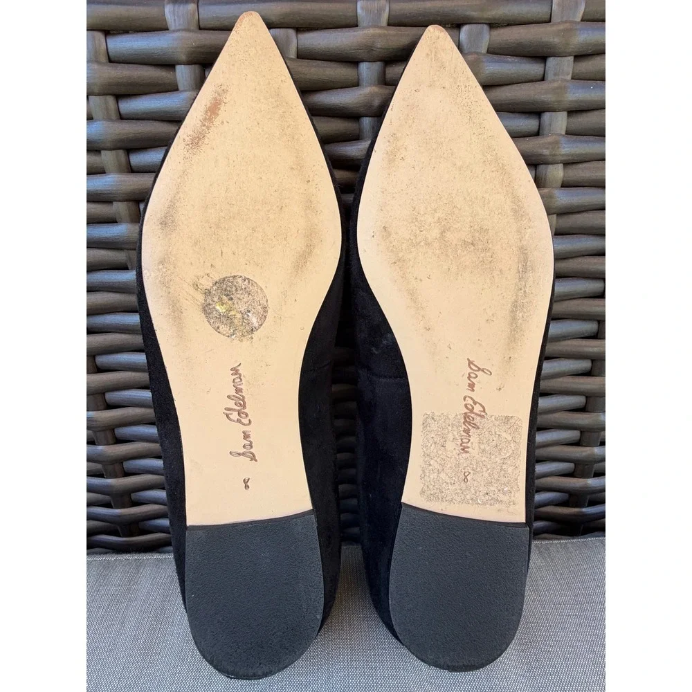 Sam Edelman Wanda Black Suede Pointed Toe Ballet Flats Women 8 Balletcore Office